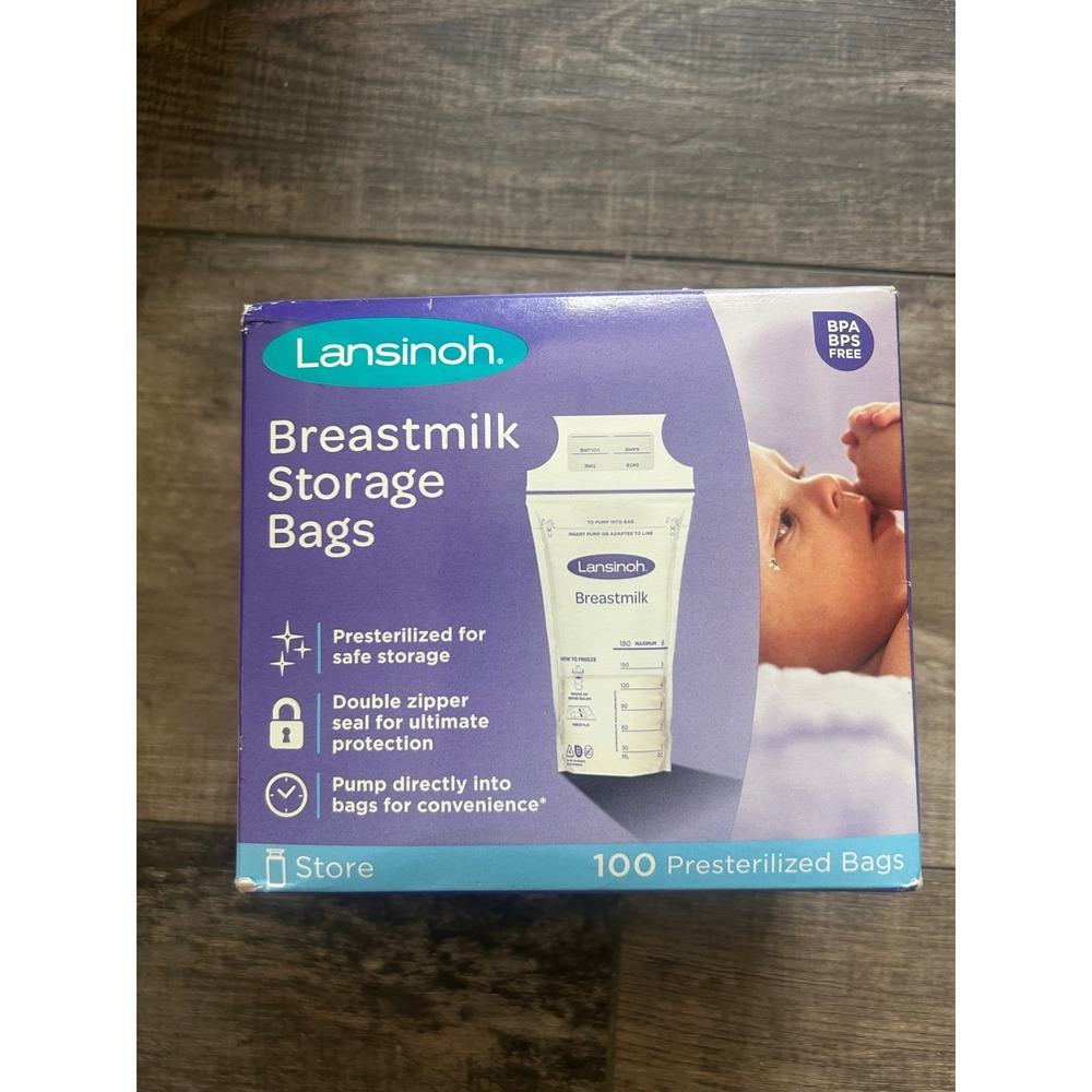 Lansinoh Breastmilk Storage Bags 100 Ct Presterilized BPA BPS Free Double Zipper